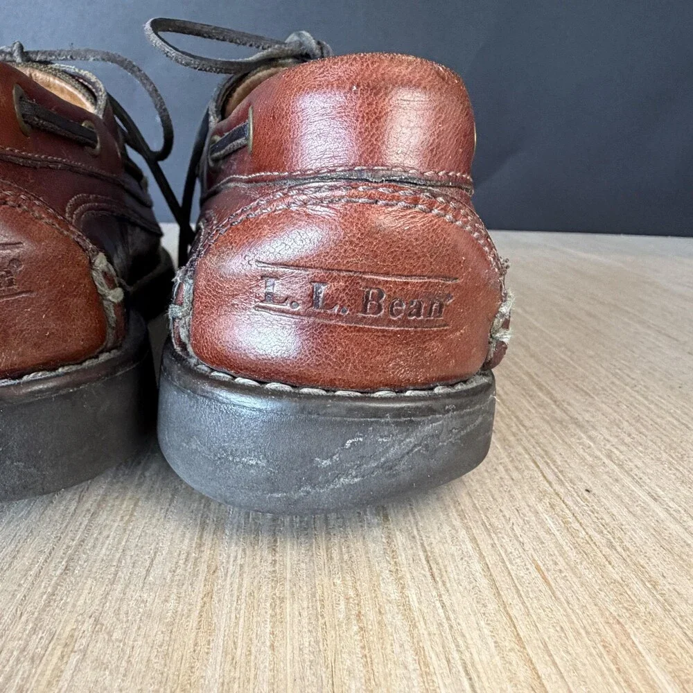 Vintage L.L. Bean Shoes Mens Size 8.5 Brown Leather Boat Deck Moc Toe